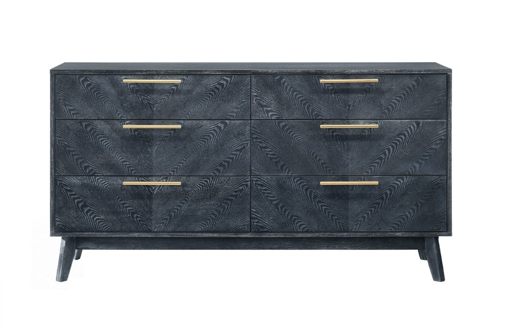 VIG Furniture Diana Modern Grey Ash Dresser With 6 Smooth-Glide Drawers, Gold Handles, Crown-Cut Veneer Finish VGMABR-132-DRS