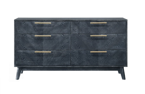 VIG Furniture Diana Modern Grey Ash Dresser With 6 Smooth-Glide Drawers, Gold Handles, Crown-Cut Veneer Finish VGMABR-132-DRS