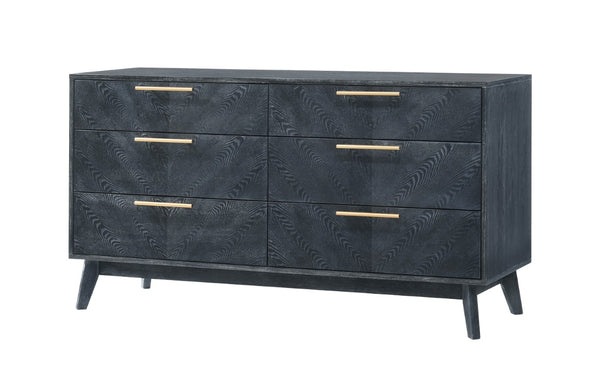 VIG Furniture Diana Modern Grey Ash Dresser With 6 Smooth-Glide Drawers, Gold Handles, Crown-Cut Veneer Finish VGMABR-132-DRS