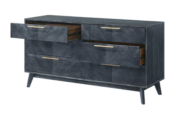 VIG Furniture Diana Modern Grey Ash Dresser With 6 Smooth-Glide Drawers, Gold Handles, Crown-Cut Veneer Finish VGMABR-132-DRS
