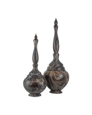 Currey & Company Marbleized Tall Turret Box - Hand-carved Wooden Storage Container With Vintage Charm And Elegance Brown Wood 1200-1051-currey-company