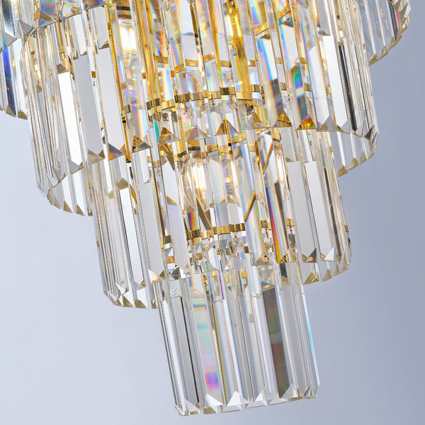 English Elm 48-Inch Gold Tiered Crystal Chandelier — 45-Light E12, 580 Crystal Rods, Mirror Finish, Dramatic Foyer Statement W2869S00030