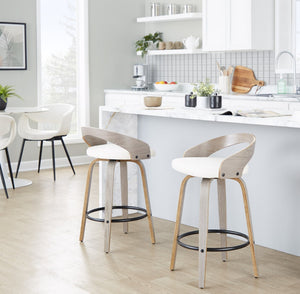 English Elm Fixed-height Swivel Counter Stools with Faux Leather Seats and Chrome Footrest Set of 2 B202S01829