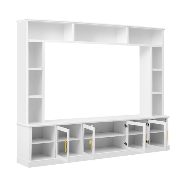 English Elm Entertainment Wall Unit with Glass Doors Open Shelving Mdf Living Room Storage White N710S688100K