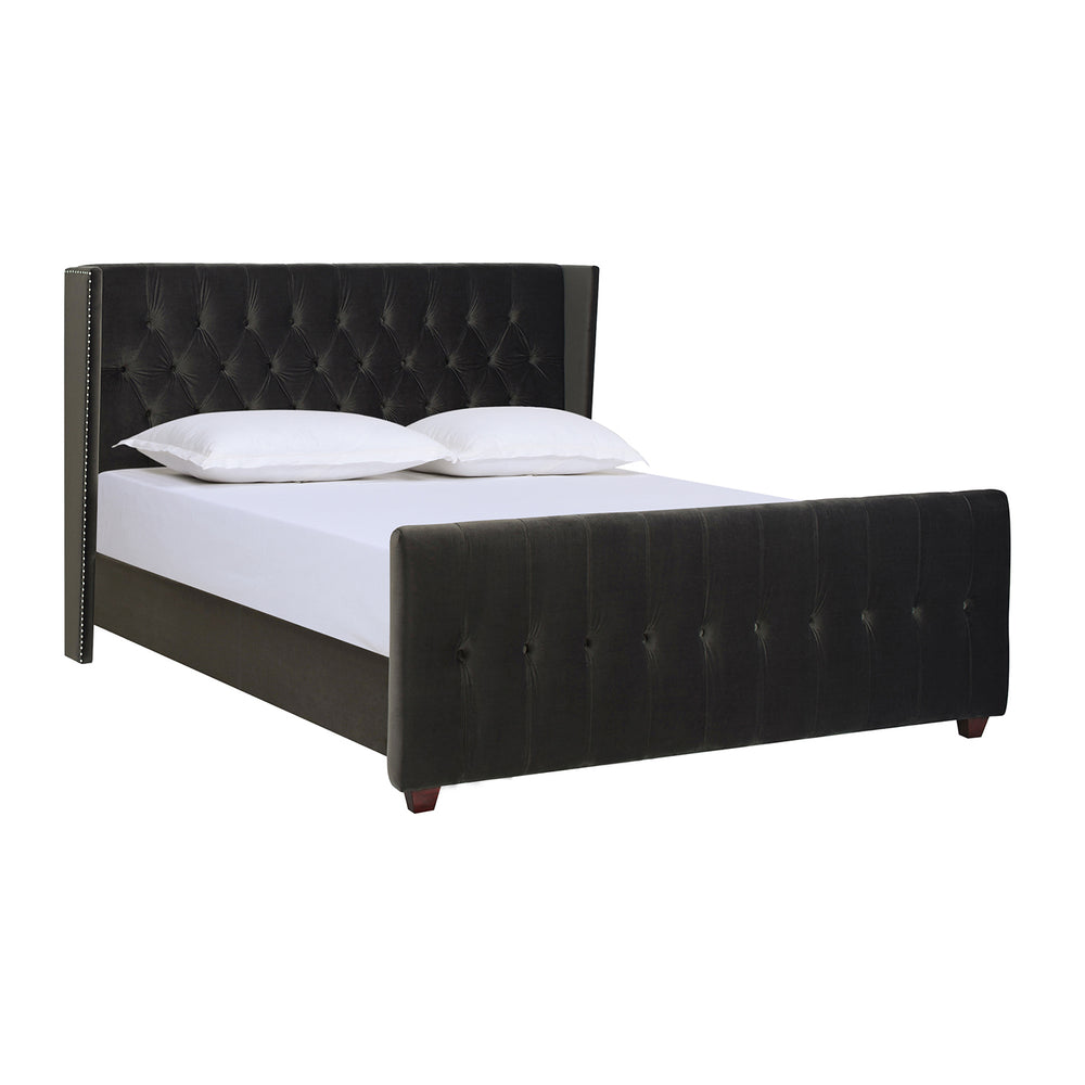 English Elm Jennifer Taylor Home - David Tufted Wingback King Bed with Dark Charcoal Velvet, Nailhead Trim, Solid Hardwood Frame, Luxurious Support B2719P245935