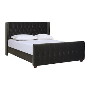 English Elm Jennifer Taylor Home - David Tufted Wingback King Bed with Dark Charcoal Velvet, Nailhead Trim, Solid Hardwood Frame, Luxurious Support B2719P245935