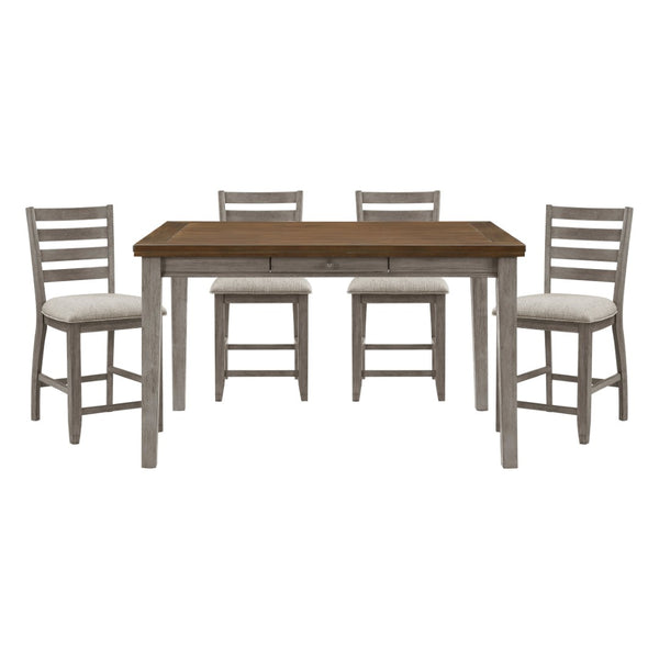 English Elm 5pc Arts Crafts Counter Dining Set Acacia Veneer Ladder Back Chairs Two Tone Finish B011S02492
