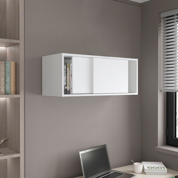 English Elm Wall Engineered Wood Cabinet with Single Door and Two Shelves for Kitchen Storage, Modern Durable Design White 33.86 L x 14.17 W x 3.54 H B097P250892