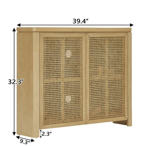 English Elm 39.4" Mid Century Modern Rattan Sideboard Buffet Cabinet with Pop-Up Doors, Charging Holes, Stylish Storage Natural W1801P362143