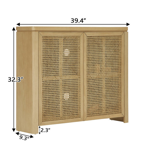 English Elm 39.4" Mid Century Modern Rattan Sideboard Buffet Cabinet with Pop-Up Doors, Charging Holes, Stylish Storage Natural W1801P362143