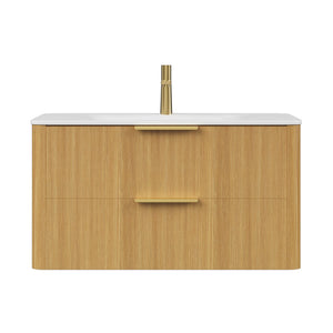 English Elm ZANE 36" Bathroom Vanity with Integrated Hot-Press Sintered Stone Basin, Floating Plywood Cabinet, Soft-Close Drawers and Moisture-Resistant Finish Carrara White,Light Oak W2615P360726