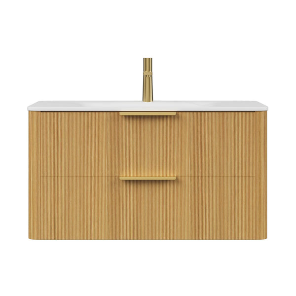 English Elm ZANE 36" Bathroom Vanity with Integrated Hot-Press Sintered Stone Basin, Floating Plywood Cabinet, Soft-Close Drawers and Moisture-Resistant Finish Carrara White,Light Oak W2615P360726