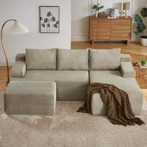 English Elm U-shaped Cloud Sectional Corduroy Sofa Deep Seat Modular Design for Living Rooms W2339S00105