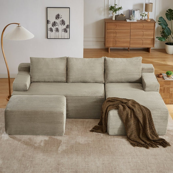 English Elm U-shaped Cloud Sectional Corduroy Sofa Deep Seat Modular Design for Living Rooms W2339S00105