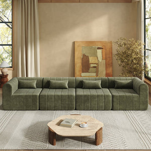 English Elm 145.5 Inch 4 Piece Modular Sectional Sofa Polyester Low Profile Living Room Couch Green N767P346281G