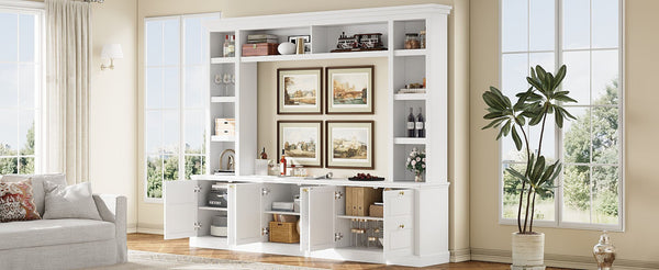 English Elm All-in-one Modern Entertainment Center with Bookcase Shelves for Living Room Display White N710S688101K