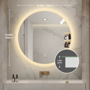 English Elm Round Led Wall Mirror with Dimming Touch Control for Bathroom Vanity or Bedroom W2071P313051