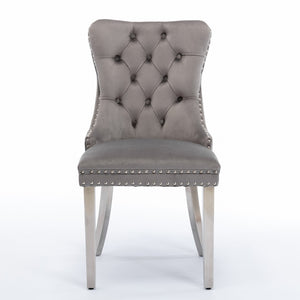 English Elm A&a Velvet Tufted Dining Chair with Chrome Legs Nailhead Trim Glam Contemporary W1143P452846