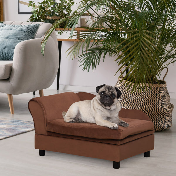 English Elm PawHut Luxury Fancy Dog Bed with 3" Memory Foam Cushion and Hidden 23L Storage Trunk, Small Pet Sofa Brown W2225P217301