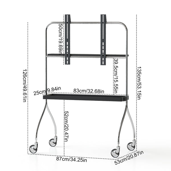 English Elm Walk 360° Movable TV Stand Antique Finish with Metal & Wood Shelves, Fits 43–70" TVs, 200lb Load Black W3318P307901
