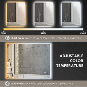English Elm Homcom Led Backlit Bathroom Mirror, 35"X28" Anti-Fog Dimmable Vanity Mirror With Color Control & Memory W2225P229671