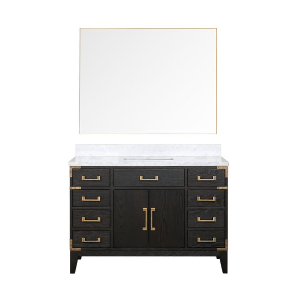 English Elm Black Oak 48-Inch Single Bath Vanity With Carrara Marble Top & Elegant 46-Inch Mirror For Modern Homes B2731S02128
