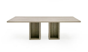 VIG Furniture Roma Travertine Rectangular Dining Table — Solid-Look Double Pedestal, Seats 8, Modern Durable Style VGAN-ROMA-DT