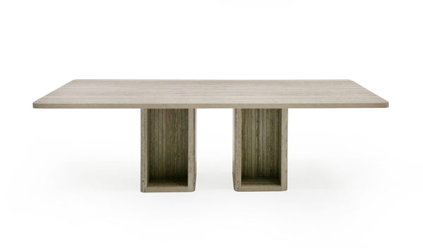 VIG Furniture Roma Travertine Rectangular Dining Table — Solid-Look Double Pedestal, Seats 8, Modern Durable Style VGAN-ROMA-DT