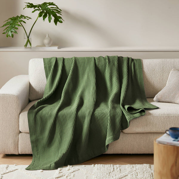 English Elm 1PC Twin Cotton Waffle Blanket 300gsm Lightweight Breathable Cozy Throw for Year-Round Comfort Green 15.75 L x 12.2 W x 3.94 H B035P341140