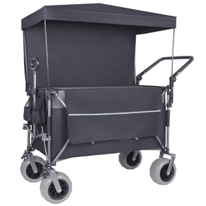 English Elm Multi-functional Folding Wagon with Canopy All Terrain Tires 480lb Steel Frame Outdoor Black+ Gray W2932P417663