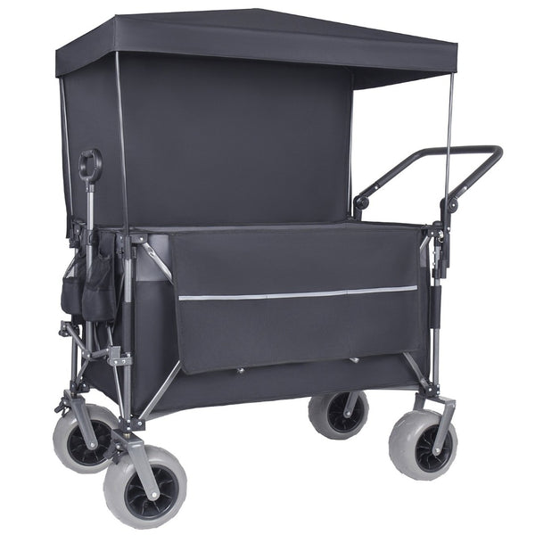 English Elm Multi-functional Folding Wagon with Canopy All Terrain Tires 480lb Steel Frame Outdoor Black+ Gray W2932P417663