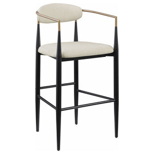 English Elm Renfroe Mid-Century Fabric Upholstered Bar Stool Set of 2 with Padded Back, Footrest and Black Base Beige B062P299974