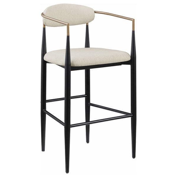 English Elm Renfroe Mid-Century Fabric Upholstered Bar Stool Set of 2 with Padded Back, Footrest and Black Base Beige B062P299974