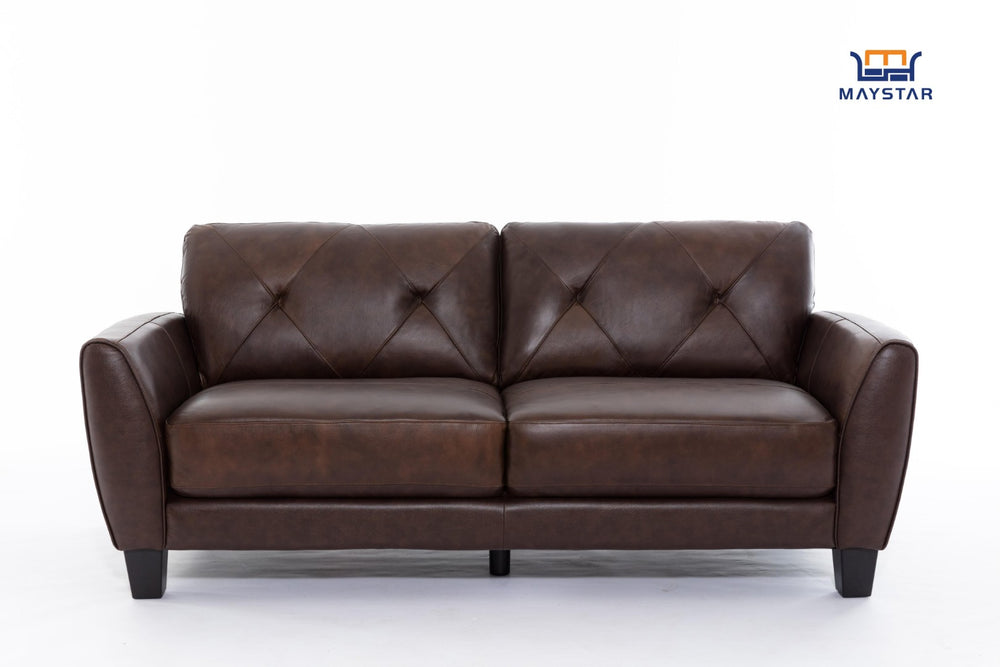 English Elm 62" Diamond Tufted Leather Match Loveseat Transitional Seating for Modern Living W1896P175681