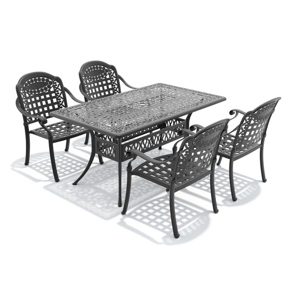 English Elm 5-piece Cast Aluminum Outdoor Dining Set with Ornate Relief Patterned Stackable Chairs W1710S00639