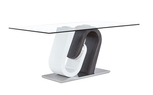 English Elm TONY Solid Wood Dining Table with Oak & Walnut Finish, Geometric Design, Chrome Accents, Stainless Base White+gray 35.24 L x 30.12 W x 13.78 H B201S00030