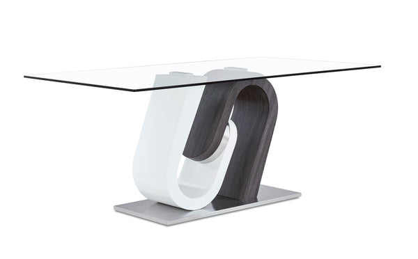 English Elm TONY Solid Wood Dining Table with Oak & Walnut Finish, Geometric Design, Chrome Accents, Stainless Base White+gray 35.24 L x 30.12 W x 13.78 H B201S00030