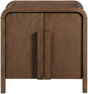 Meridian Furniture Harmony Mid-century Nightstand Oak Veneer Solid Wood Curved Design Bedroom Accent Table Brown 805Brown-NS