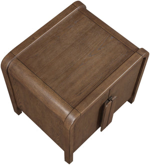 Meridian Furniture Harmony Mid-century Nightstand Oak Veneer Solid Wood Curved Design Bedroom Accent Table Brown 805Brown-NS