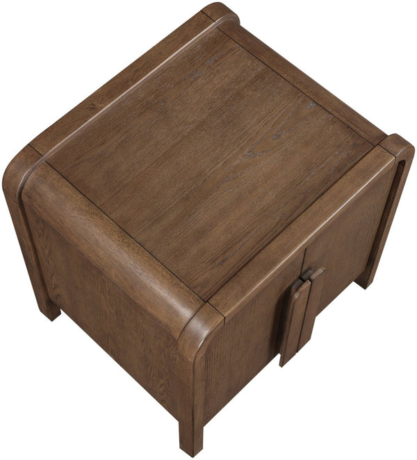 Meridian Furniture Harmony Mid-century Nightstand Oak Veneer Solid Wood Curved Design Bedroom Accent Table Brown 805Brown-NS