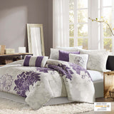 Madison Park Lola Transitional Printed Cotton Sateen Comforter Set MP10-257 Taupe Grey/Purple