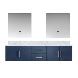 English Elm Navy Double Bath Vanity 80" W With Carrara Marble Top & 30" Led Mirrors For Elegant Storage Solutions B2731S00834