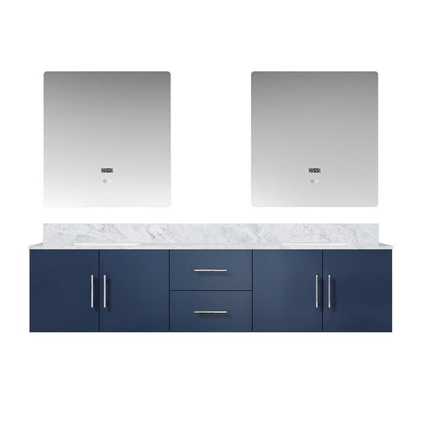 English Elm Navy Double Bath Vanity 80" W With Carrara Marble Top & 30" Led Mirrors For Elegant Storage Solutions B2731S00834