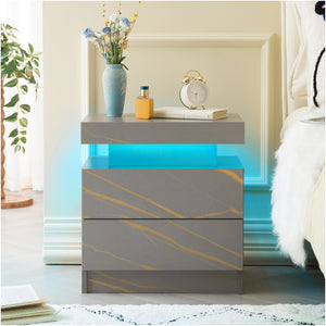 English Elm Nightstand LED Bedside Table with Adjustable Multi-Color Lights, Sleek Modern End Table for Bedroom Grey+Gold 22.83 L x 16.93 W x 7.68 H W2178138743