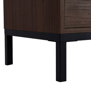 English Elm 60'' Tall Display Cabinet with LED Lighting, Tempered Glass Doors, 4 Adjustable Shelves & Drawers Black + Dark Walnut N845P261801D
