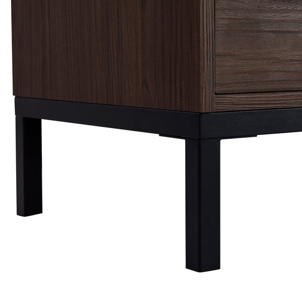 English Elm 60'' Tall Display Cabinet with LED Lighting, Tempered Glass Doors, 4 Adjustable Shelves & Drawers Black + Dark Walnut N845P261801D