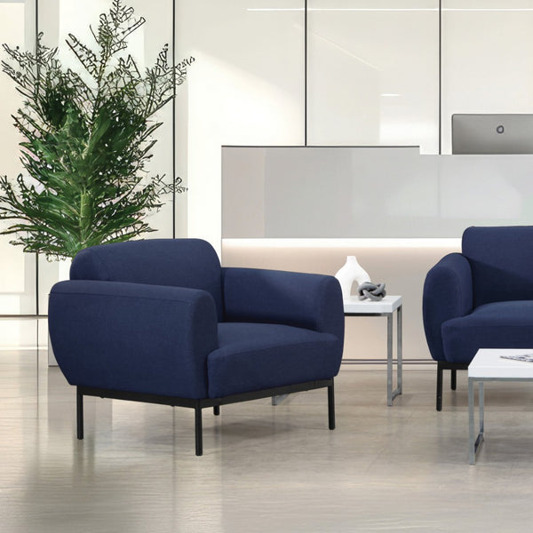 OSP Home Furnishings Delta Commercial Armchair with Sinuous Spring Seat and Black Metal Legs for Lobbies Armchair Navy DTL51-K062