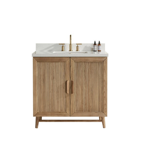 English Elm Fully Assembled 36'' Light Coffee Single Sink Bathroom Vanity With Solid Wood & Engineered Top W1826P343430