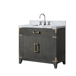 English Elm Black Oak Single-Sink Vanity 36" W With Carrara Marble Top & Chrome Faucet Set For Elegant Storage B2731P260918