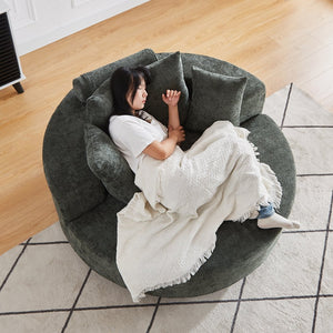 English Elm 55''L Chenille Foam Single Swivel Chair with Plush Backrest Pillow, 360° Smooth Recline for Living Room Lounge Comfort Green W834S00354